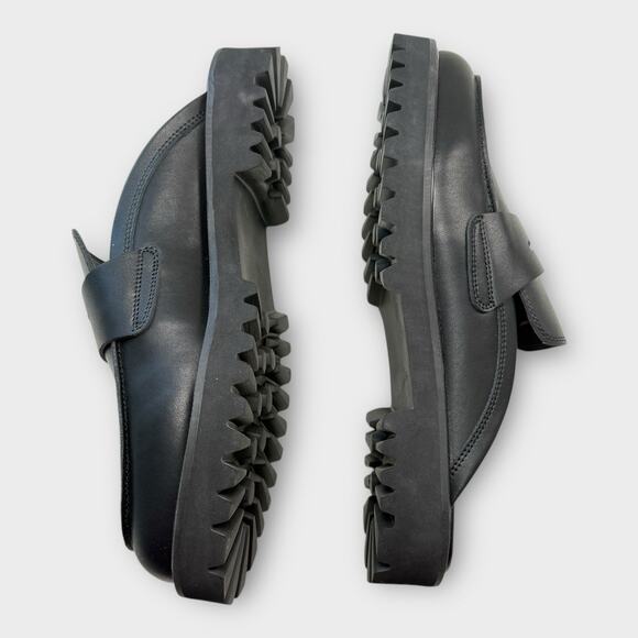 NEW Penny Loafer Mule Womens 10 Black Leather Lug Sole Slide On Waterproof. - Picture 6 of 12